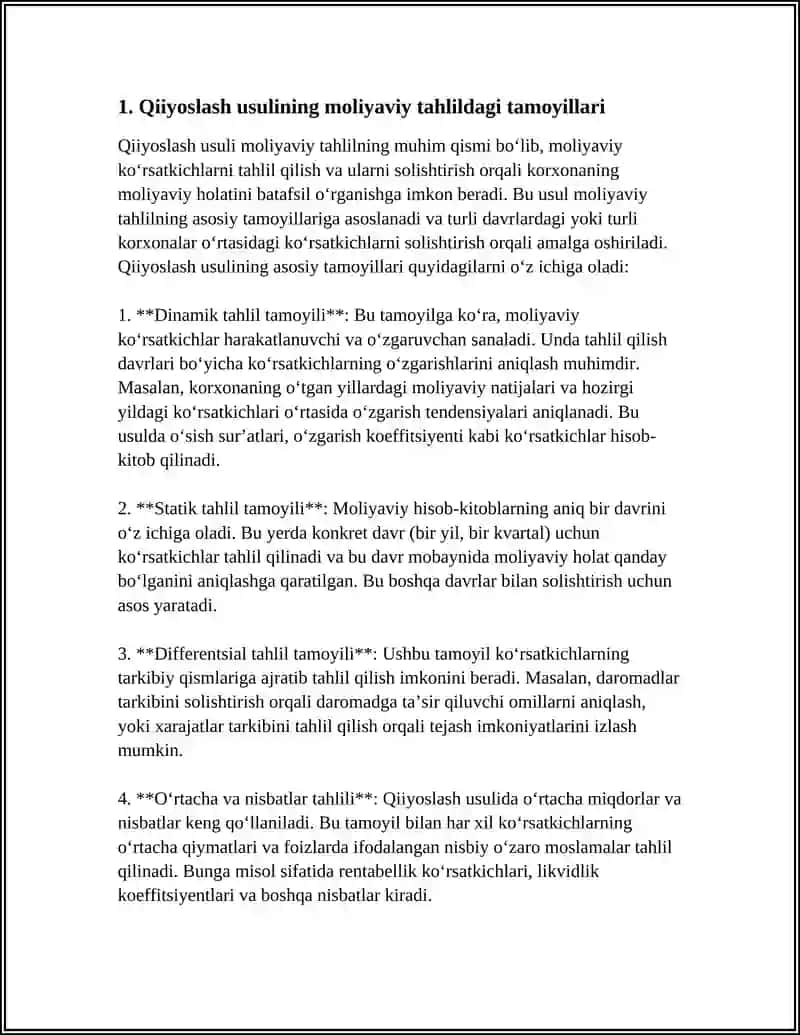 Moliyaviy tahlilda qo‘llaniladigan usullar: Qiyoslash 4