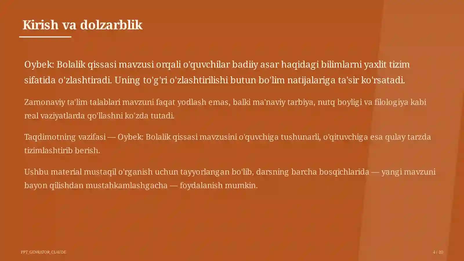 Oybek: Bolalik qissasi (6-sinf) 4