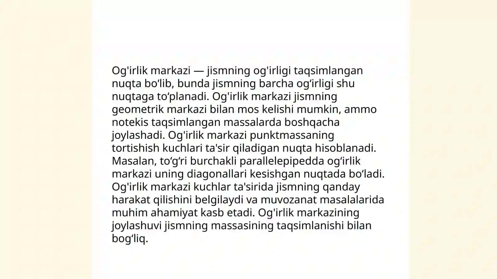 Qattiq jismlarning og'irlik markazi, qattiq jismlarning og'rlik markazini hisoblashga doir masalalar 4