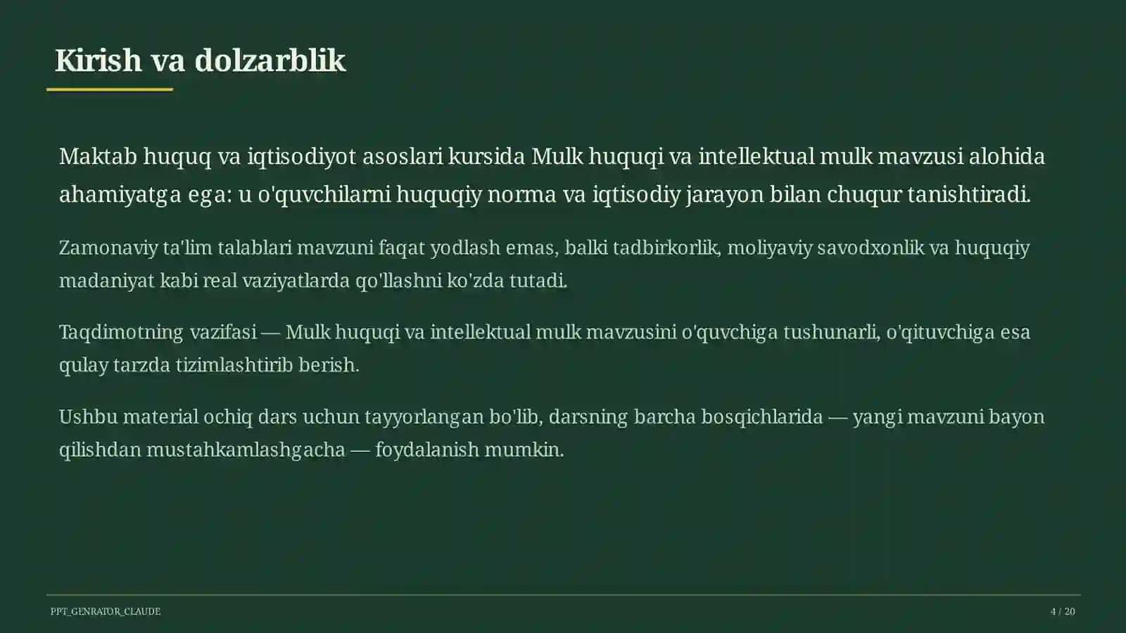 Mulk huquqi va intellektual mulk (11-sinf) 4