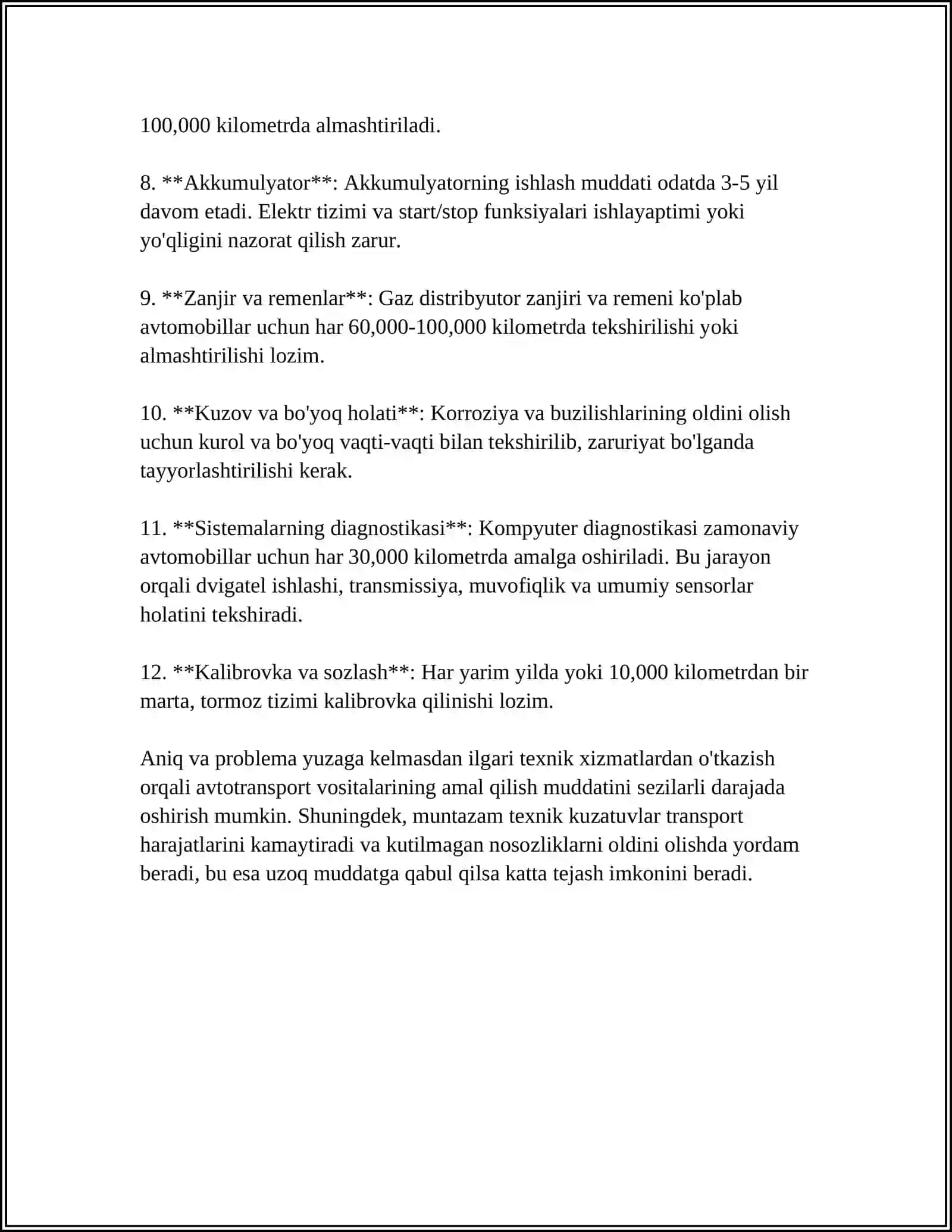 AVTOTRANSPORT TASHKILOTIDA AVTOMOBILLAR TS VA TAMIRLASH TEXNOLOGIK JARAYONLARNI BOSHQARISHNING NAZARIY VA USLUBIY ASOSLARI 4