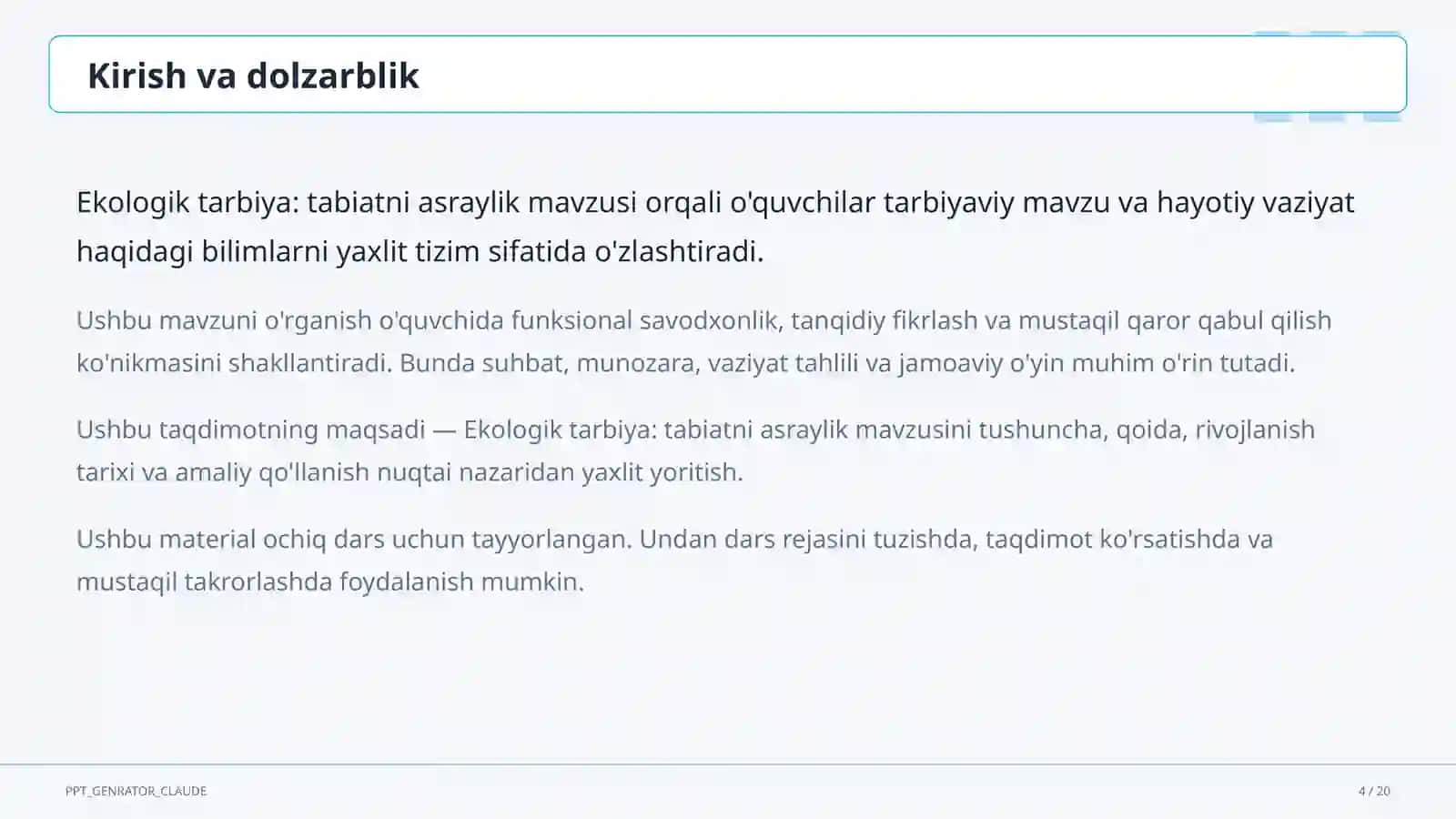 Ekologik tarbiya: tabiatni asraylik 4