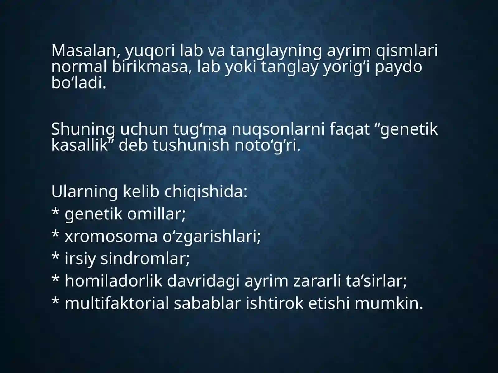 yuz-jag' sohasi va orttirilgan nuqsonlari 4