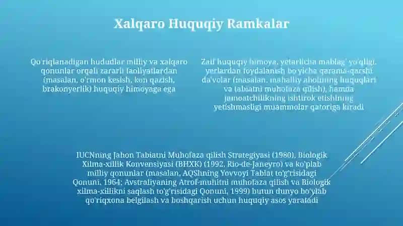 Muhofaza etiladigan hududlarni qonunlar bilan himoyalanishi 4