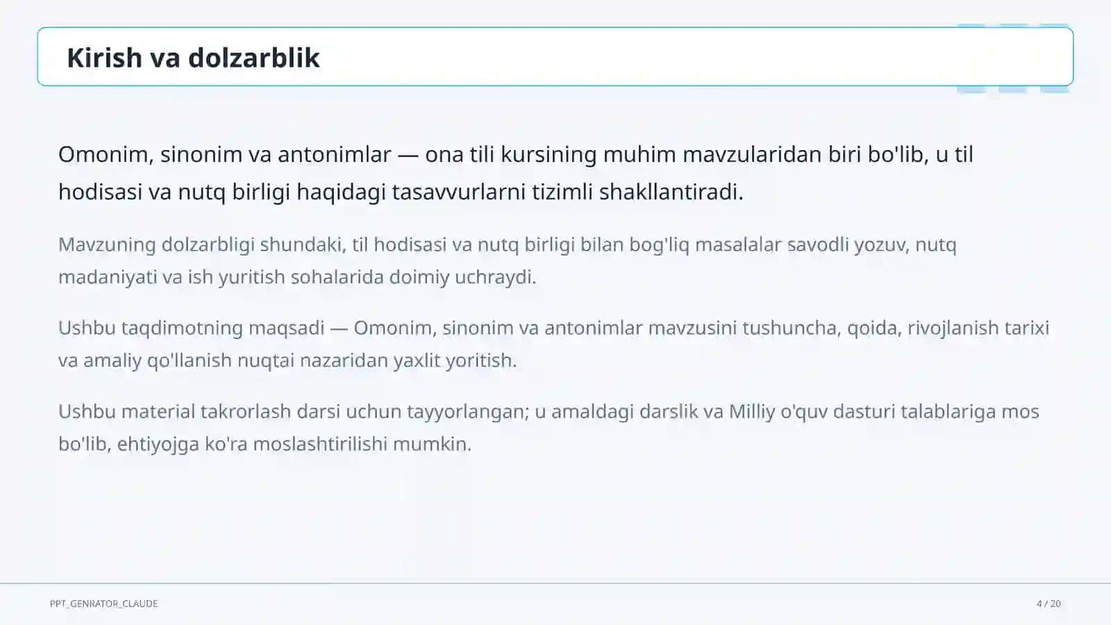 Omonim, sinonim va antonimlar (5-sinf) 4