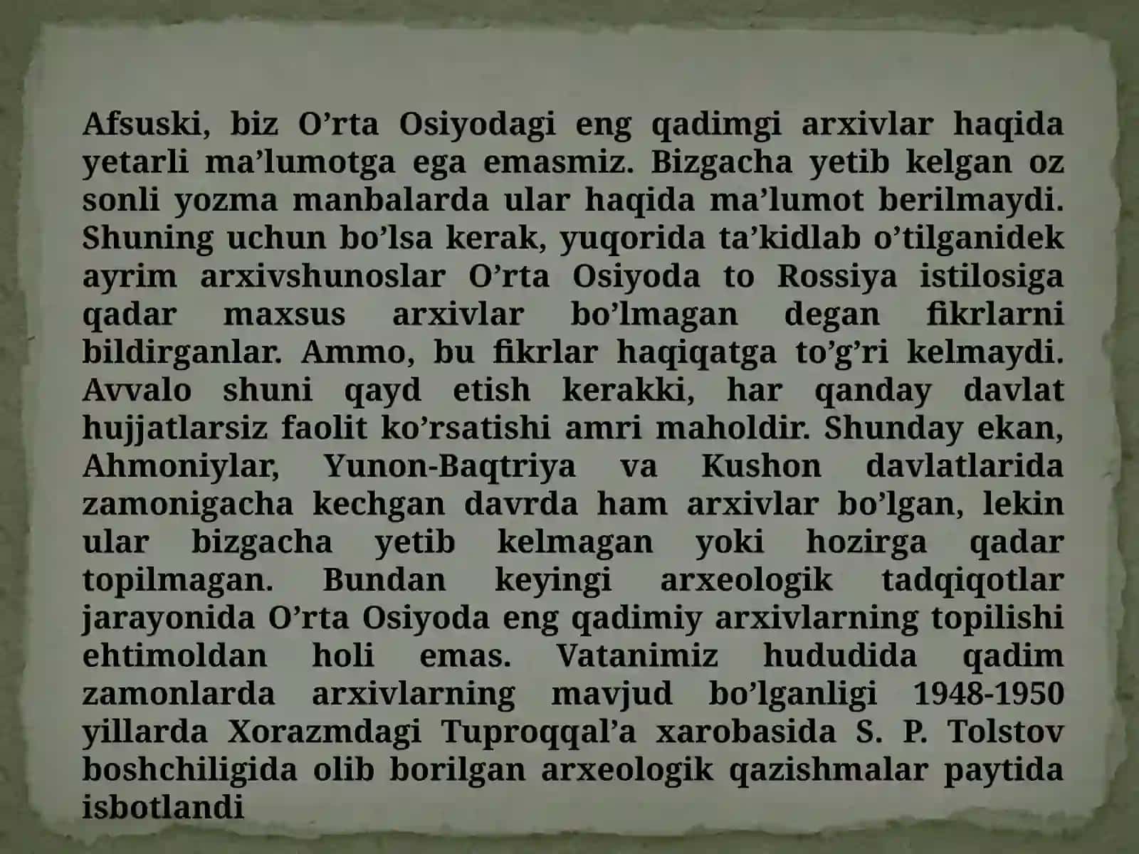 O‘RTA OSIYO ARXIVLARI  TARIXI 4