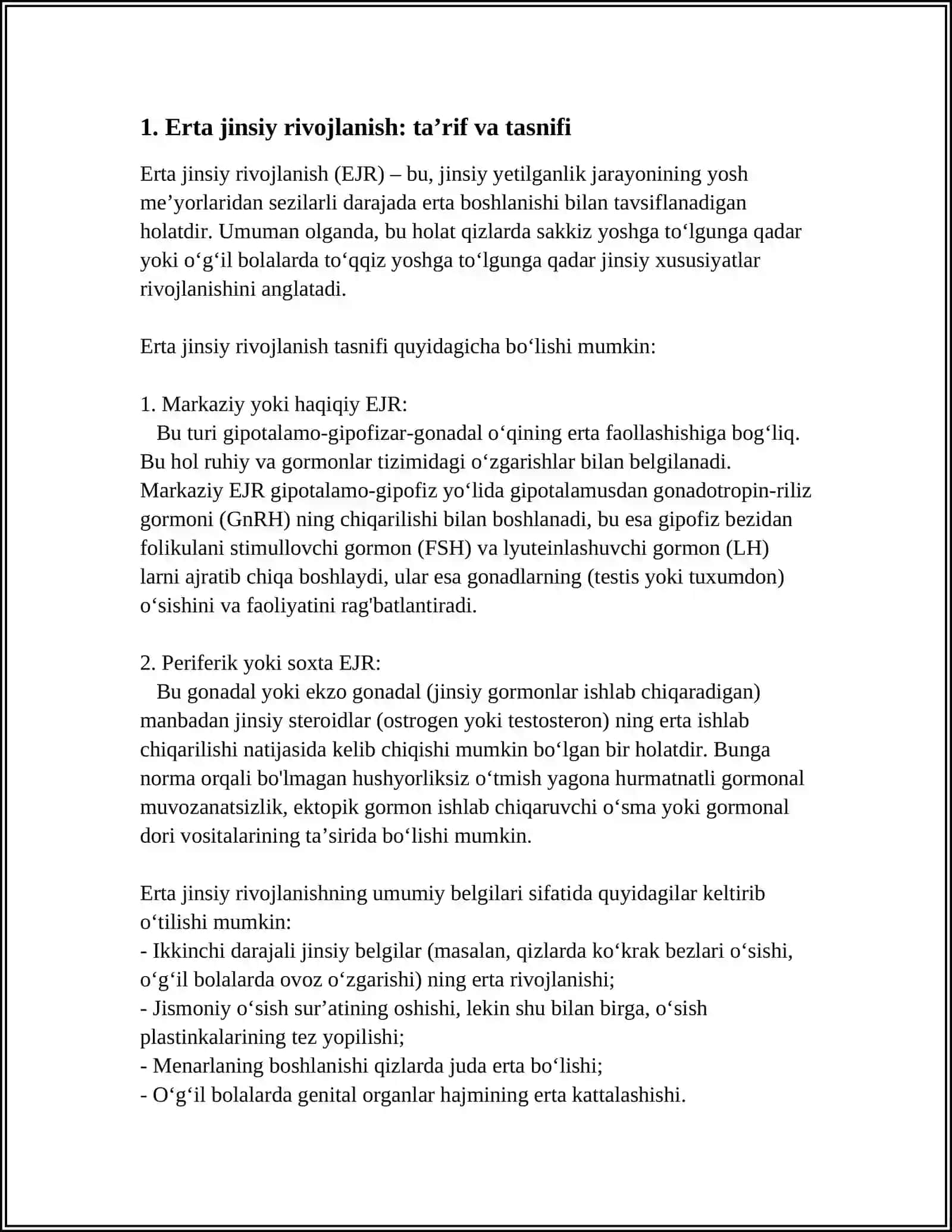 ERTA JINSIY RIVOJLANISH. ETIOPATOGENEZI, KLINIKA, DIGNOSTIKA, DAVOLASH 4
