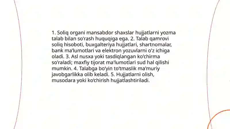 Soliq tekshiruvlarini o’tkazishda soliq organlari mansabdor shaxslarining huquq va majburiyatlari 4