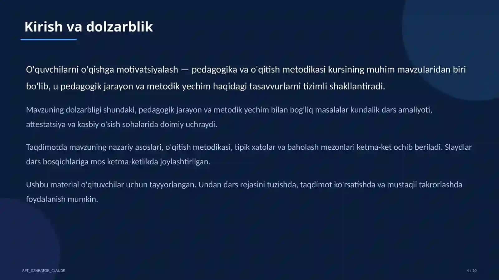 O'qituvchilar uchun: pedagogika va o'qitish metodikasi 4