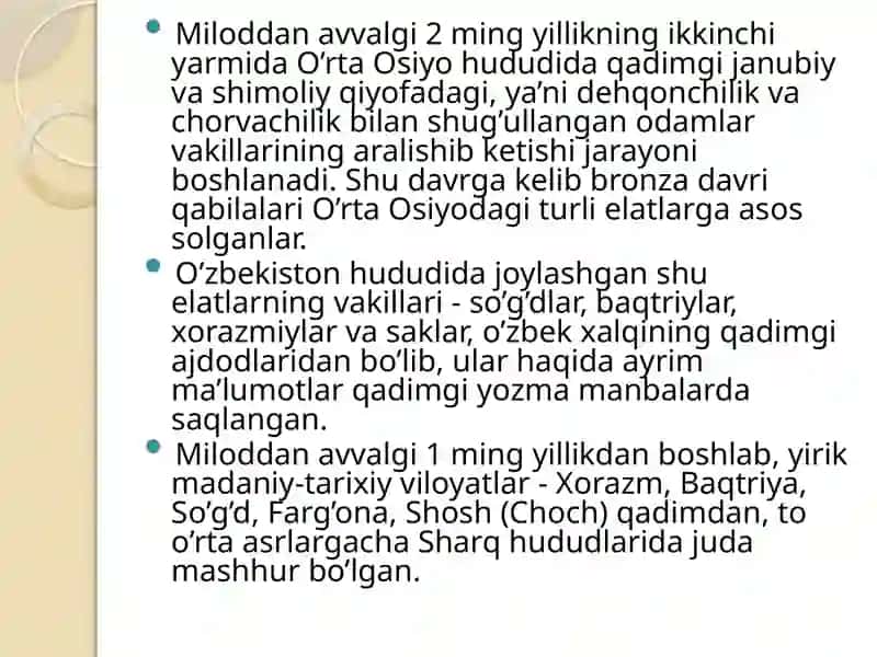 O‘rta Osiyo hududlarida antik davlatlar (Salavkiylar, Yunon-Baqtriya, Davan, Kushon va Qang‘)ning tashkil topishi va ularning ijtimoiy-iqtisodiy hayoti 4