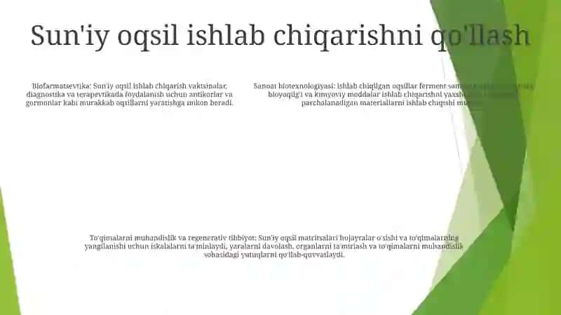 Suniy Oqsillarni Ishlab Chiqarilishi Va Kelgusidagi Imkoniyatlari 4