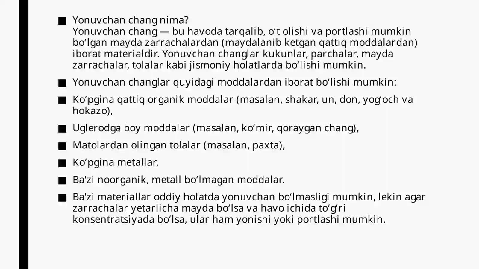 Changlarning yonish va portlash xususiyatlari 4