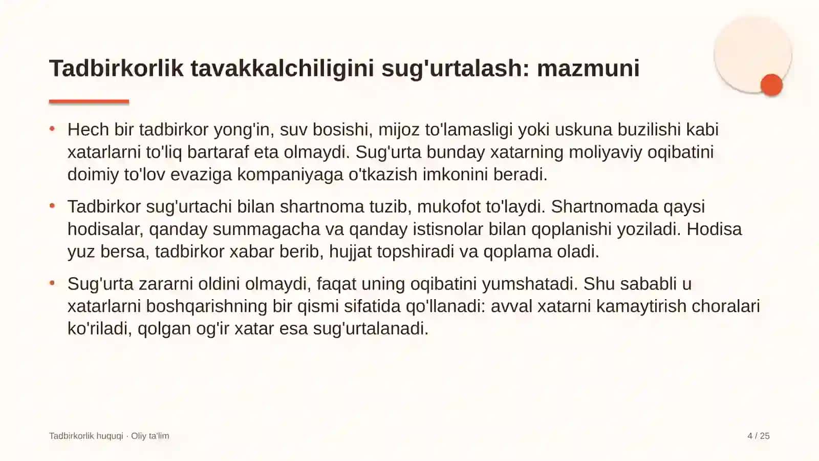 Tadbirkorlik Huquqi · Oliy Ta'lim 4