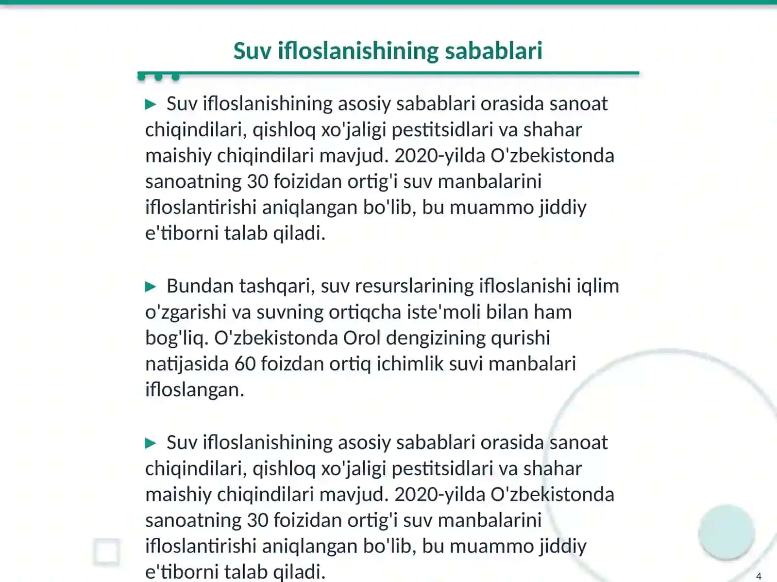 Suv resurslarini tejash va ifloslanishidan himoya qilish 4