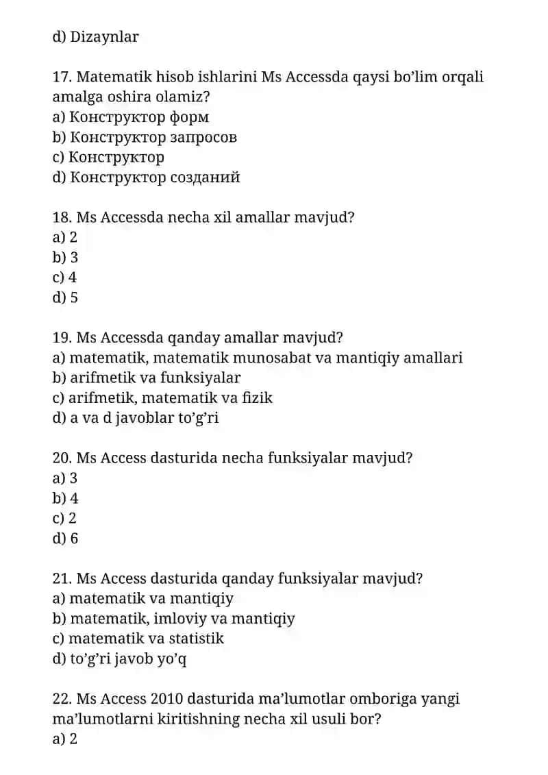 MOBTning kengaytirilgan shakli keltirilgan qatorni belgilang 4