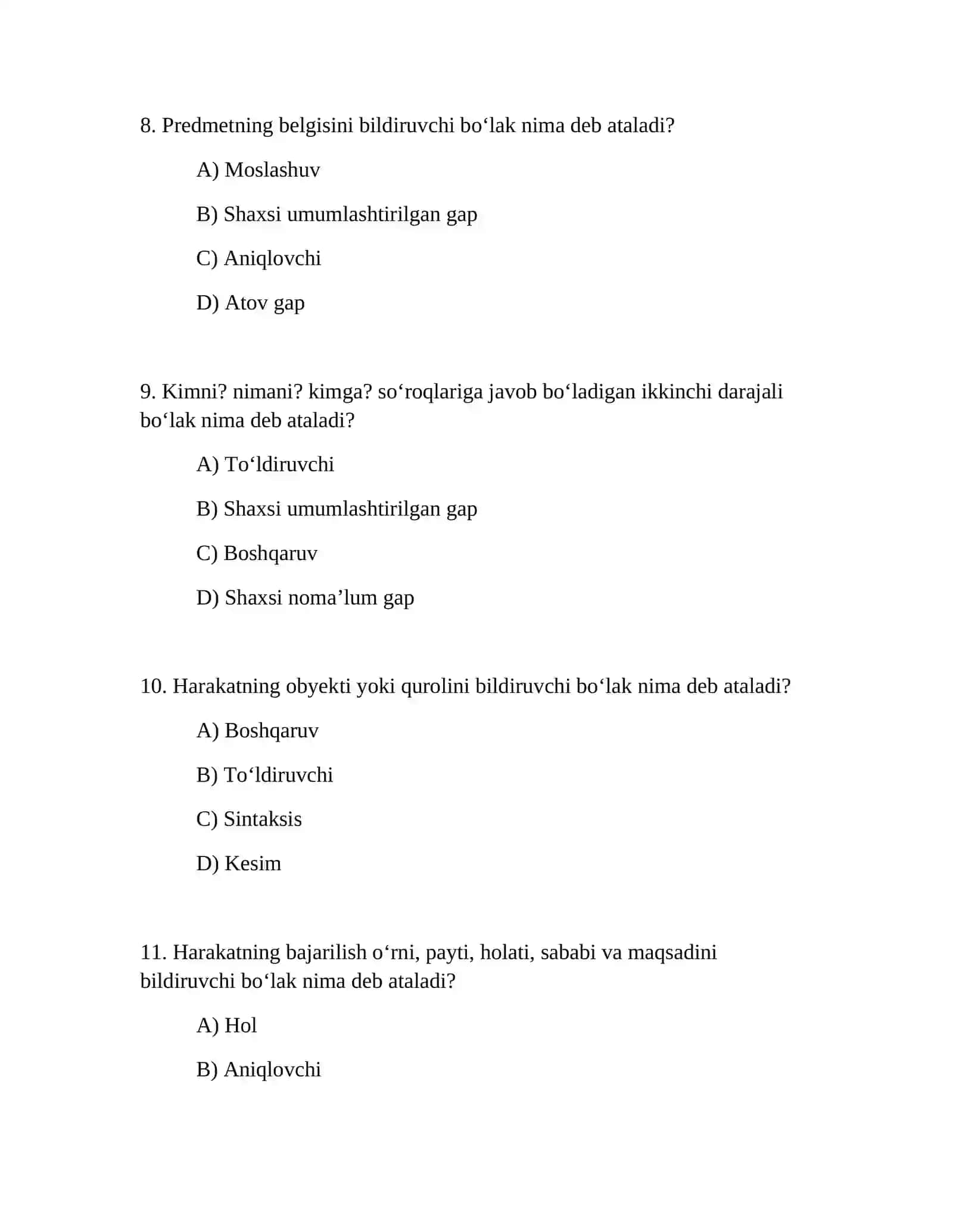 8-sinf Ona tili fanidan 350 ta test savollari 4