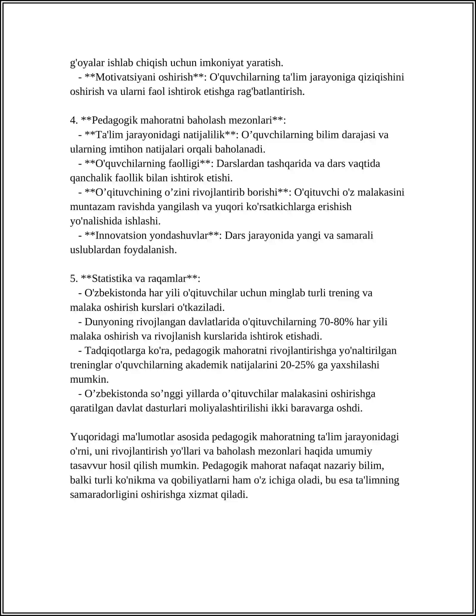 PEDAGOGIK MAHORAT VA UNING OʻQITUVCHI FAOLIYATIDAGI AHAMIYATI 4