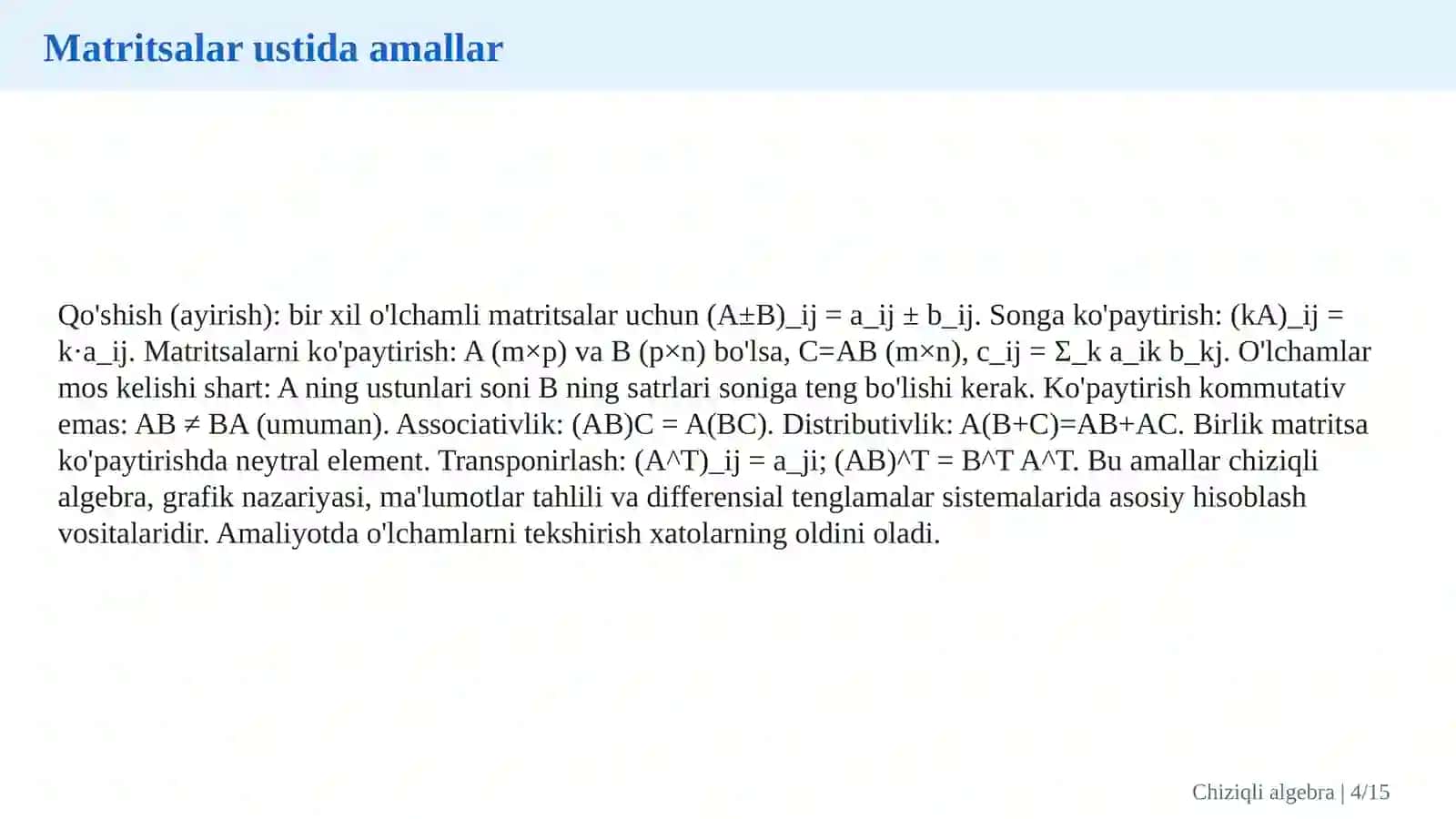 Chiziqli algebra va matritsalar nazariyasi 4