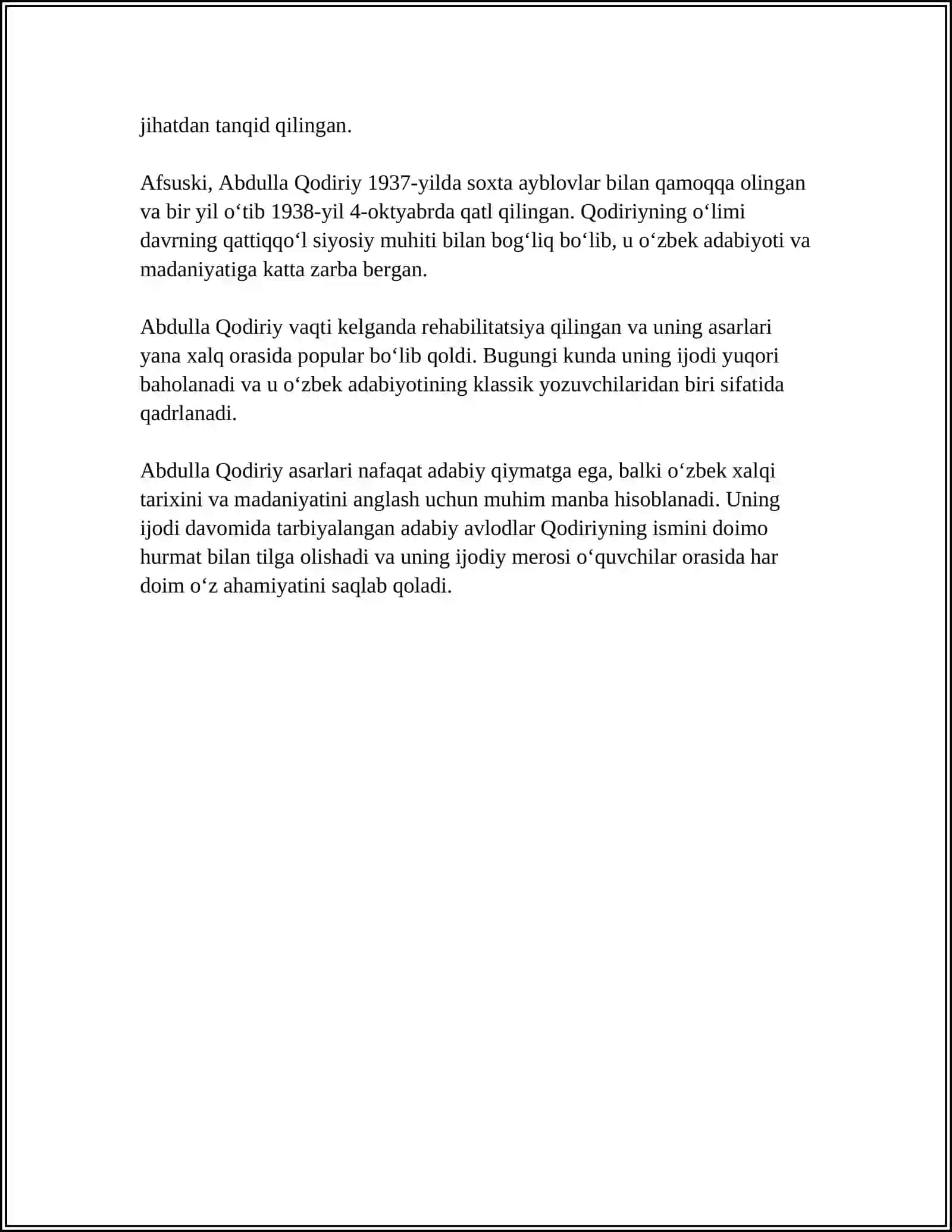 Abdulla Qodiriyning satirik asarlarda xarakter yaratish mahorati 4