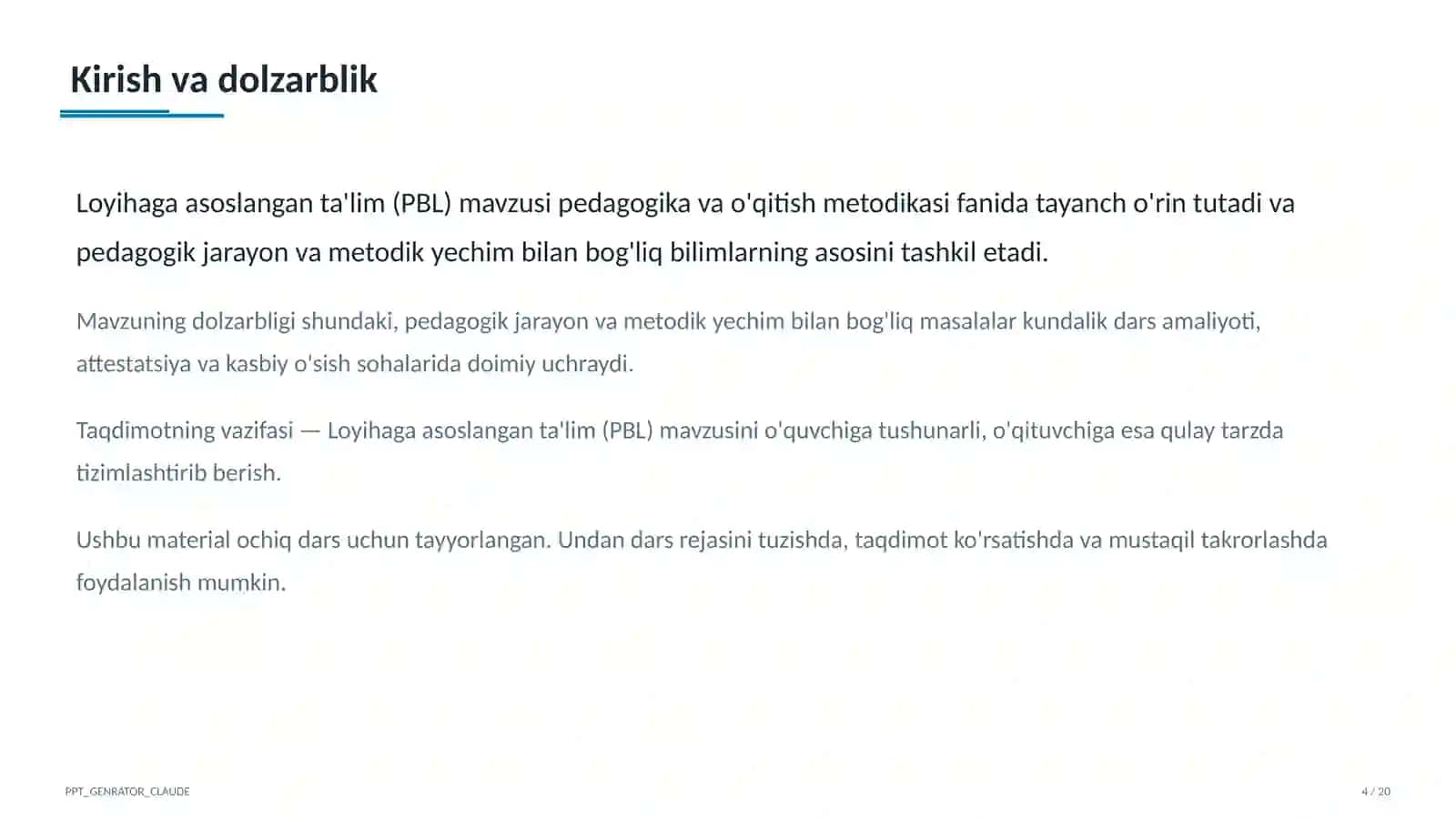 Loyihaga asoslangan ta'lim (PBL) 4