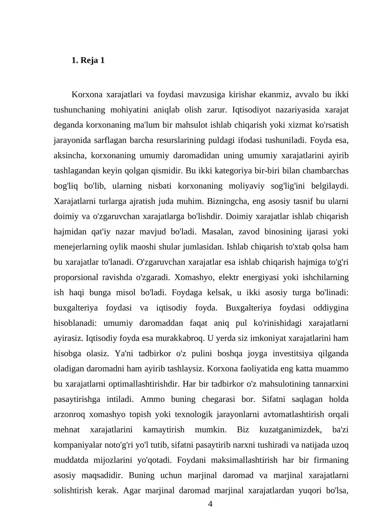 Korxona (firma) xarajatlari va foydasi 4
