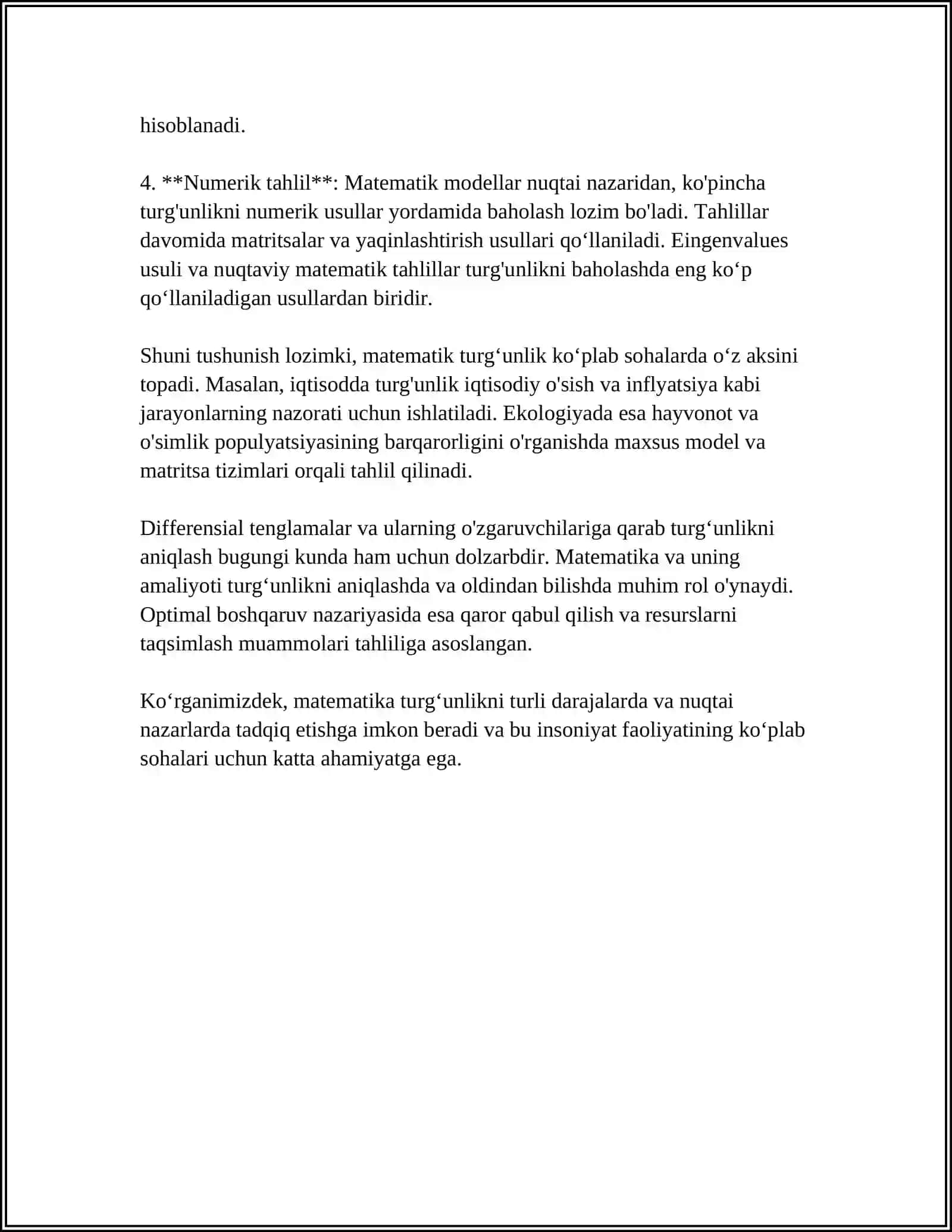 MUSTAQIL ISH Mavzu: TURGʻUNLIK MASALASINING QUYILISHI 4