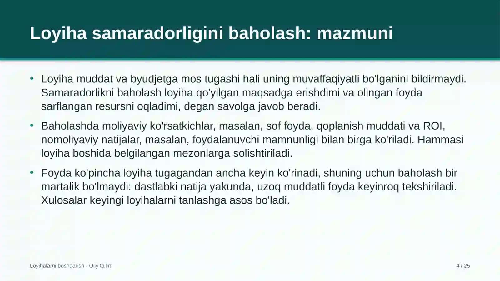 Kadrlar agentliklarida loyiha samaradorligini baholash 4