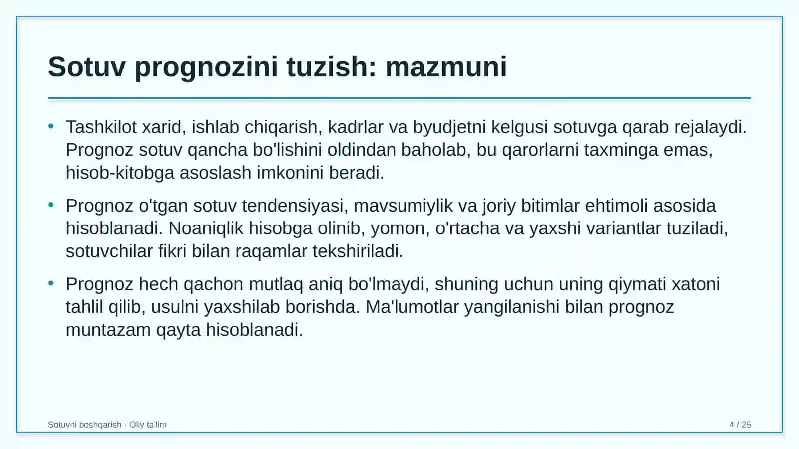 Bolalar-o'smirlar sport maktablarida sotuv prognozini tuzish 4