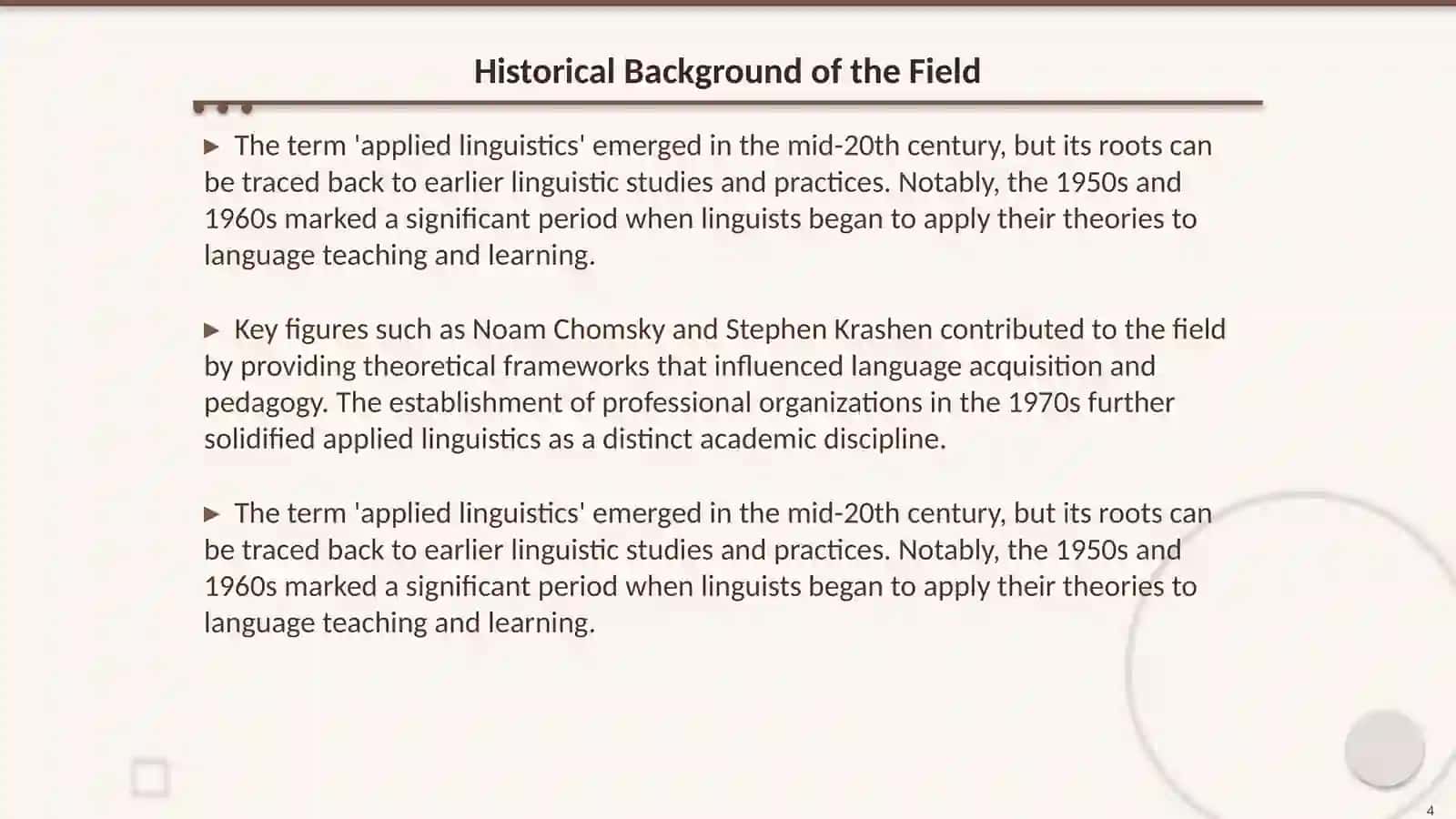 Applied Linguistics as a branch of linguistics 4
