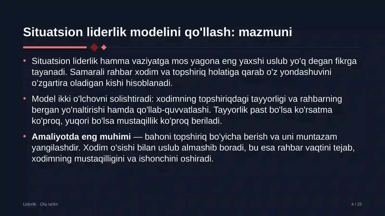 Elektronika do'konlarida situatsion liderlik modelini qo'llash 4