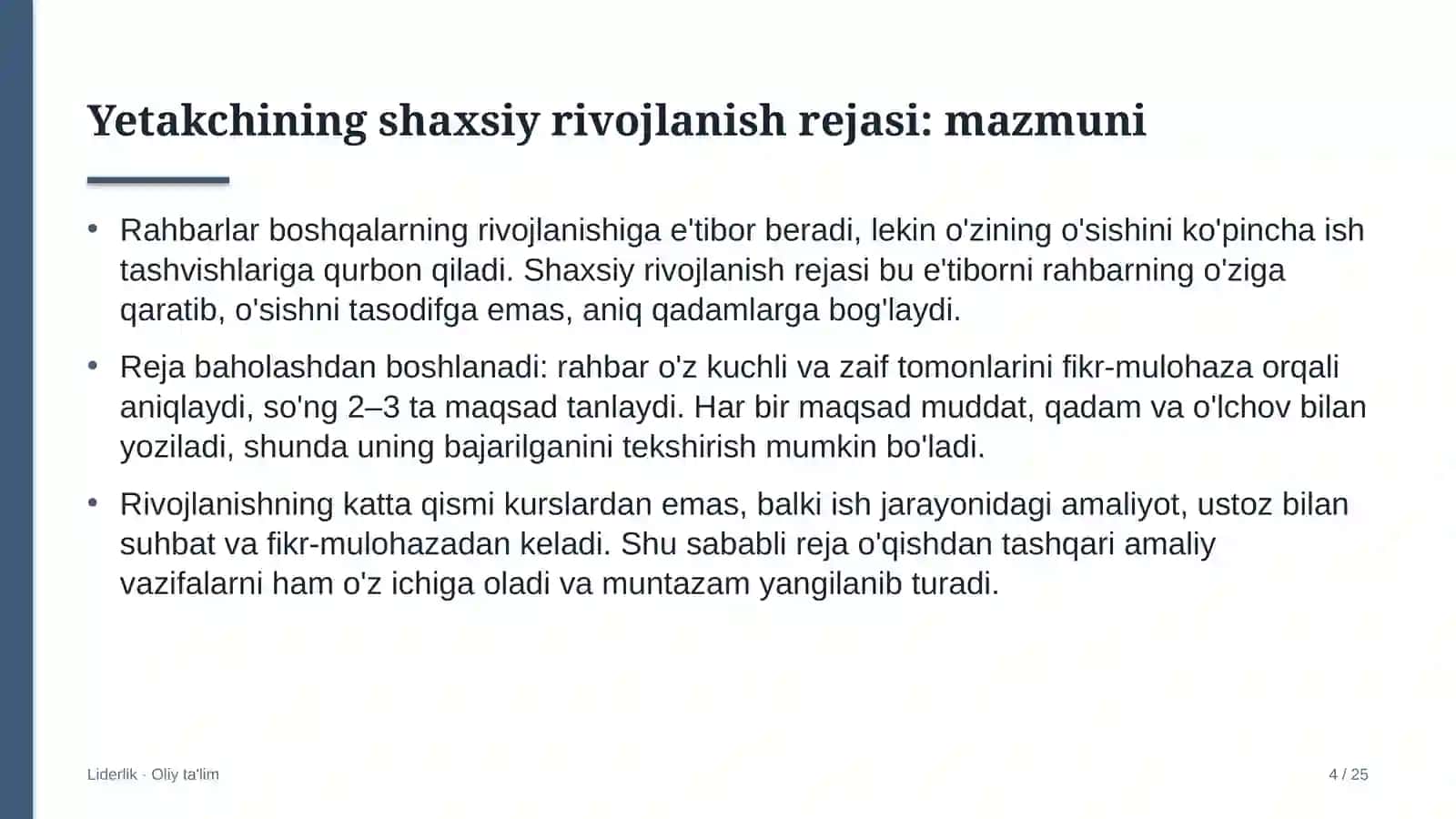 Madaniyat va istirohat bog'larida yetakchining shaxsiy rivojlanish rejasi 4