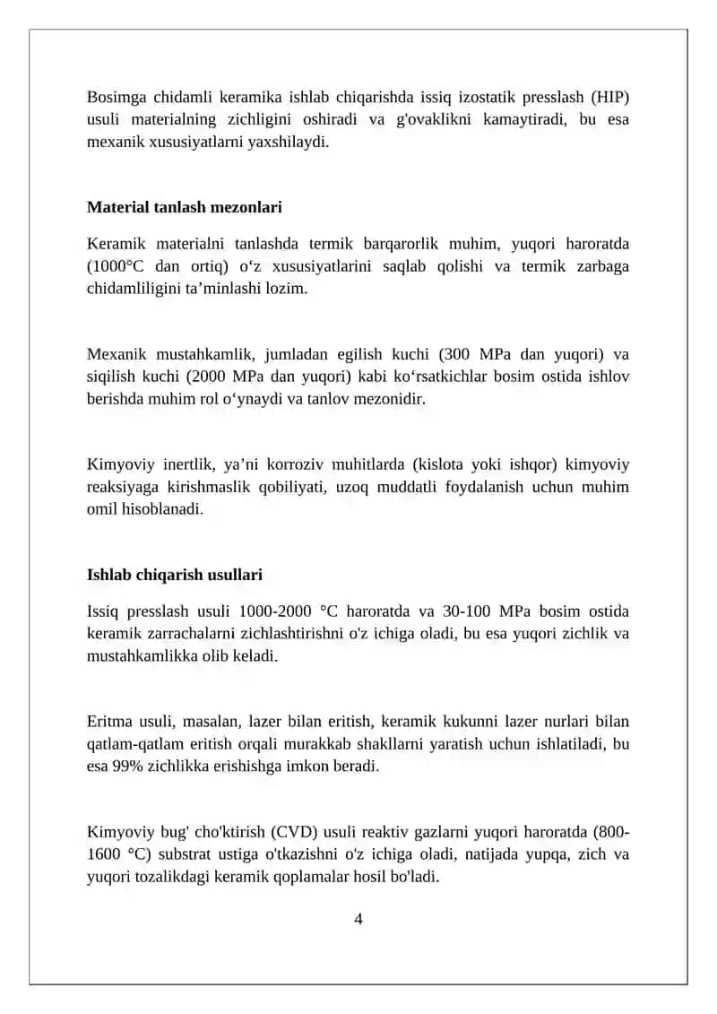 Issiqqa va bosimga chidamli keramikalar 4