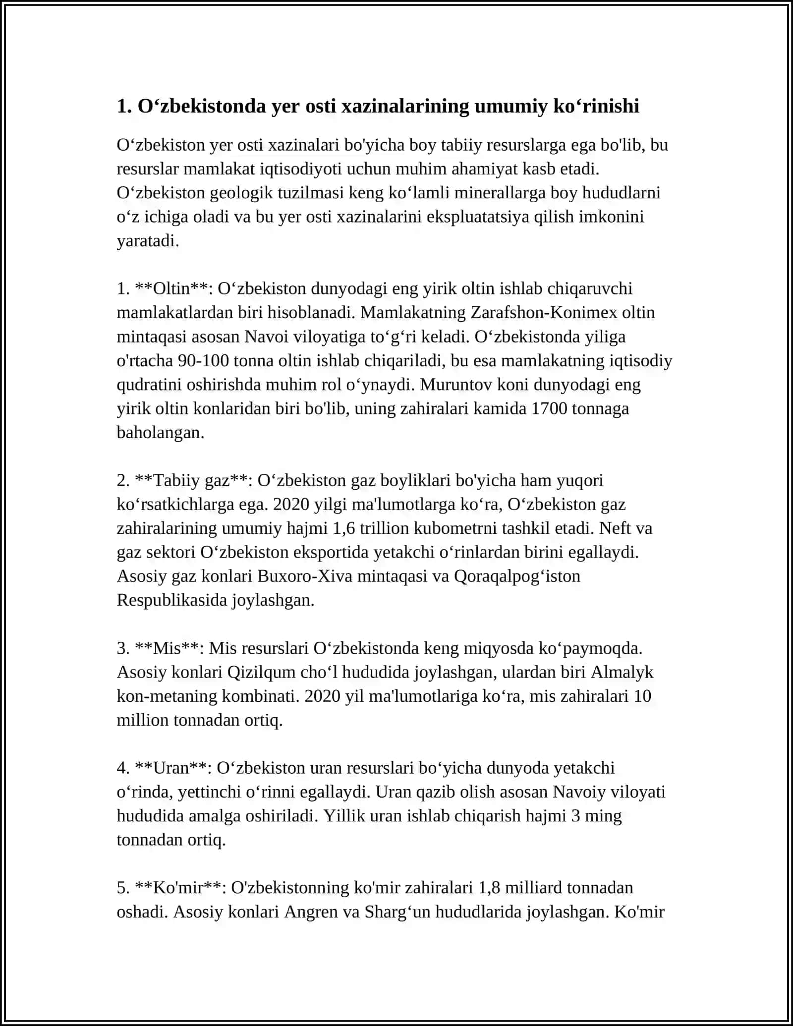 OʻZBEKISTONNING YER OSTI XAZINALARI VA BUGUNGI KUNDAGI OʻZNI 4