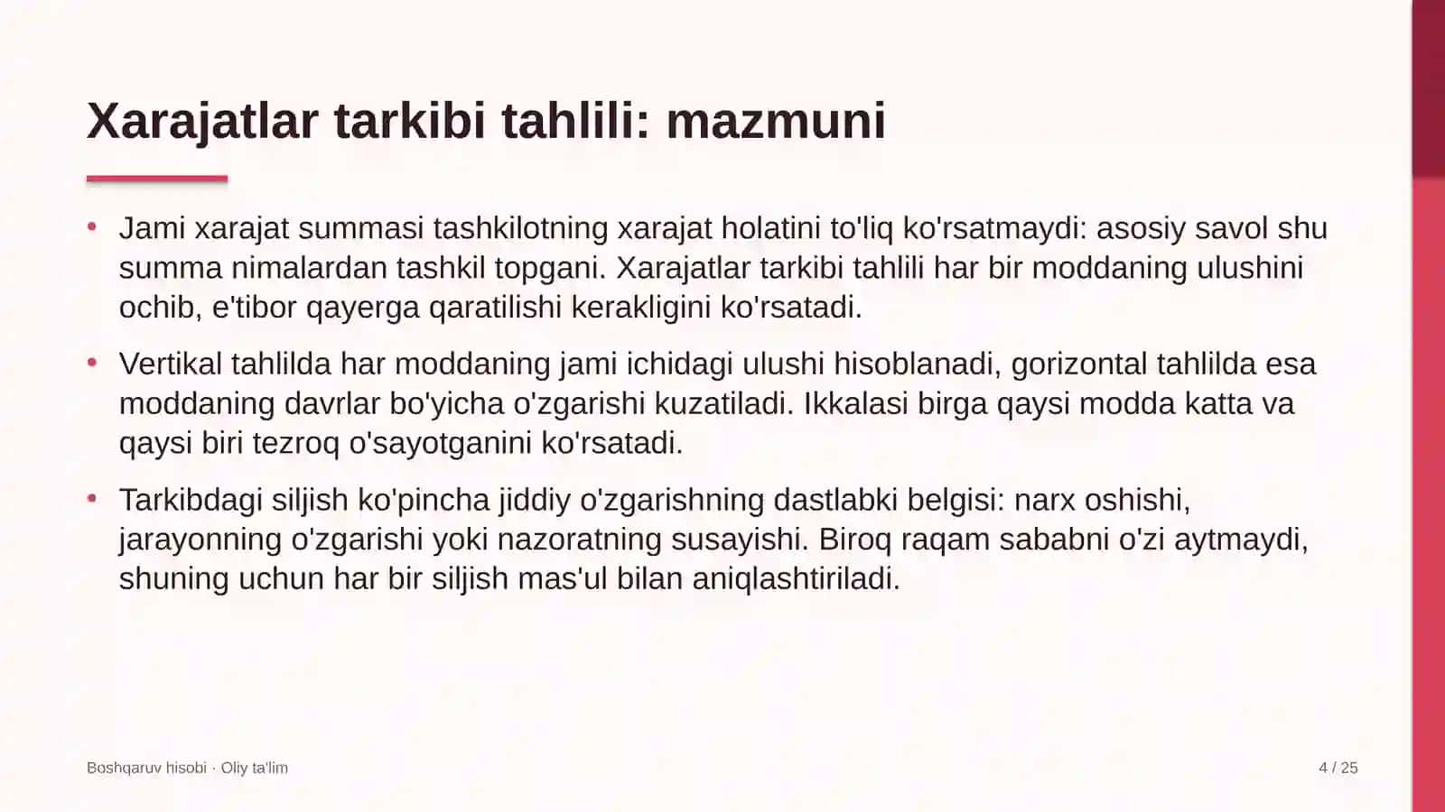 Boshqaruv hisobi · Oliy ta'lim 4