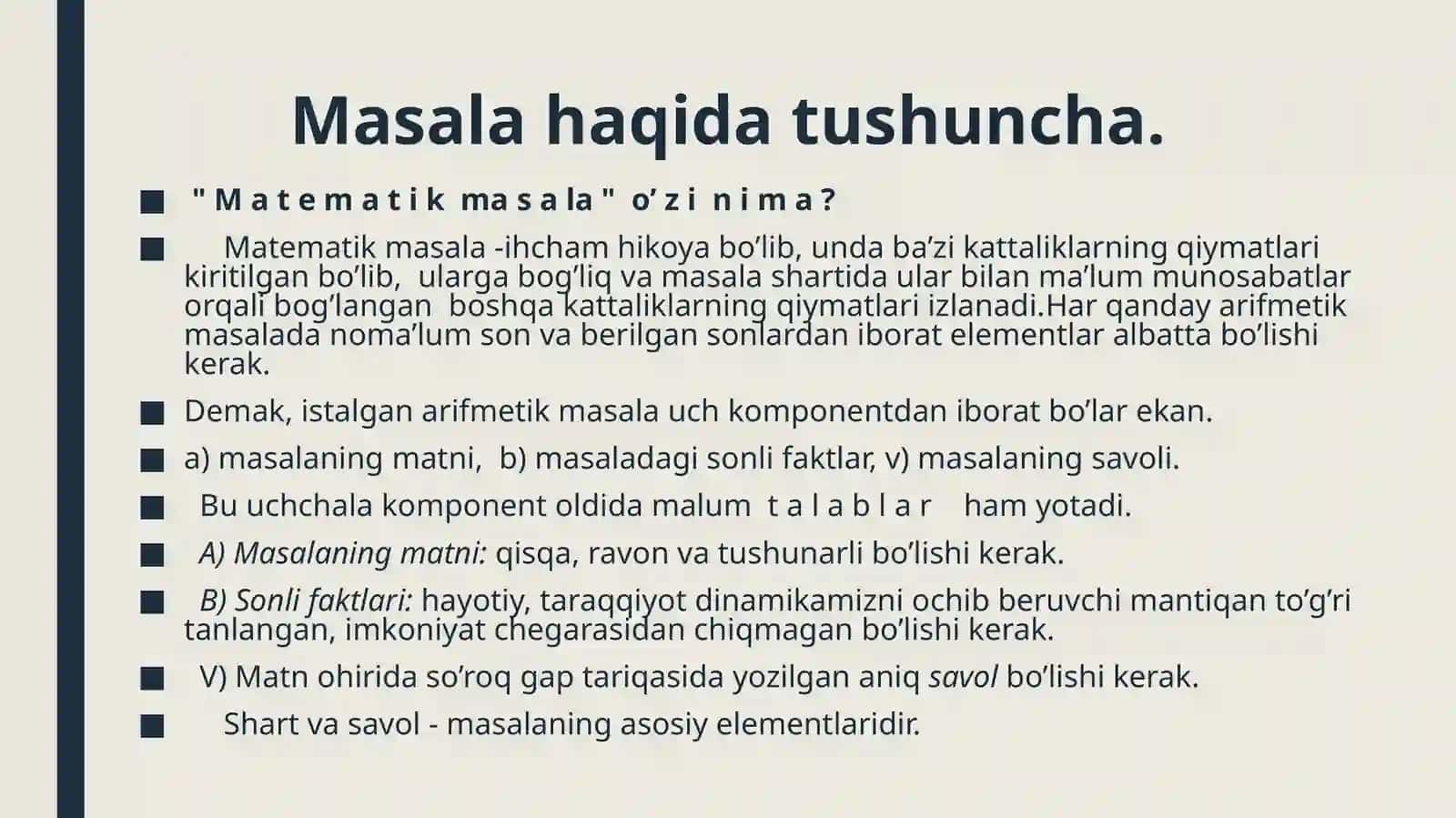 MASALA:Masalayechishgao'rgatishningumumiyusullariustidaishlash 4