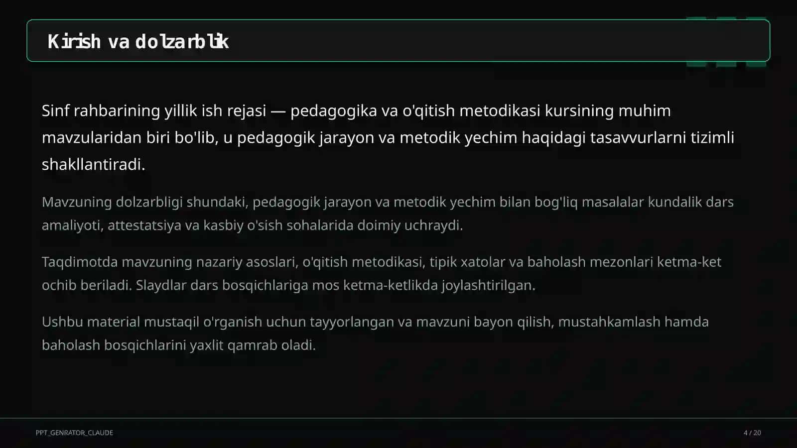 Sinf rahbarining yillik ish rejasi 4
