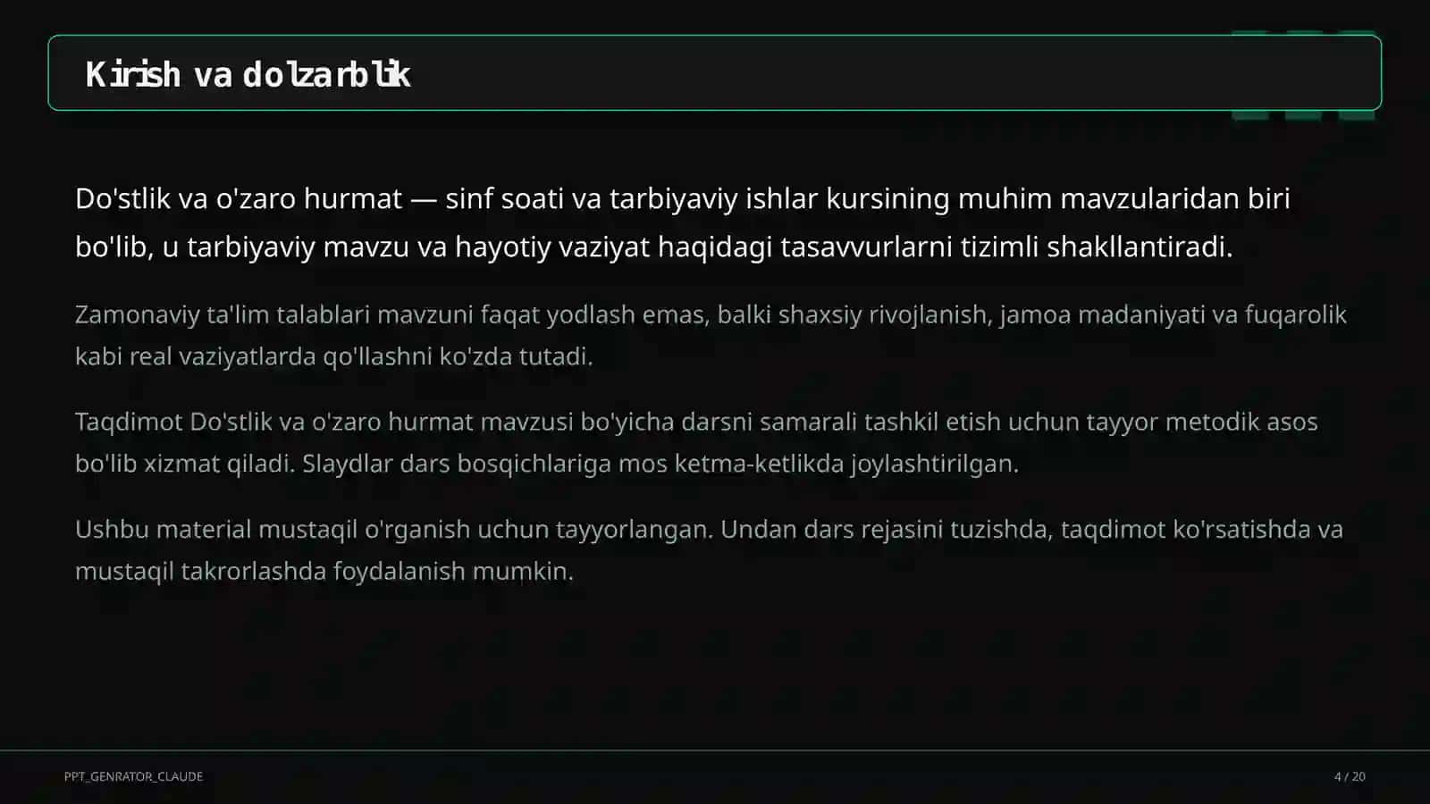 Sinf soati va tarbiyaviy tadbirlar 4