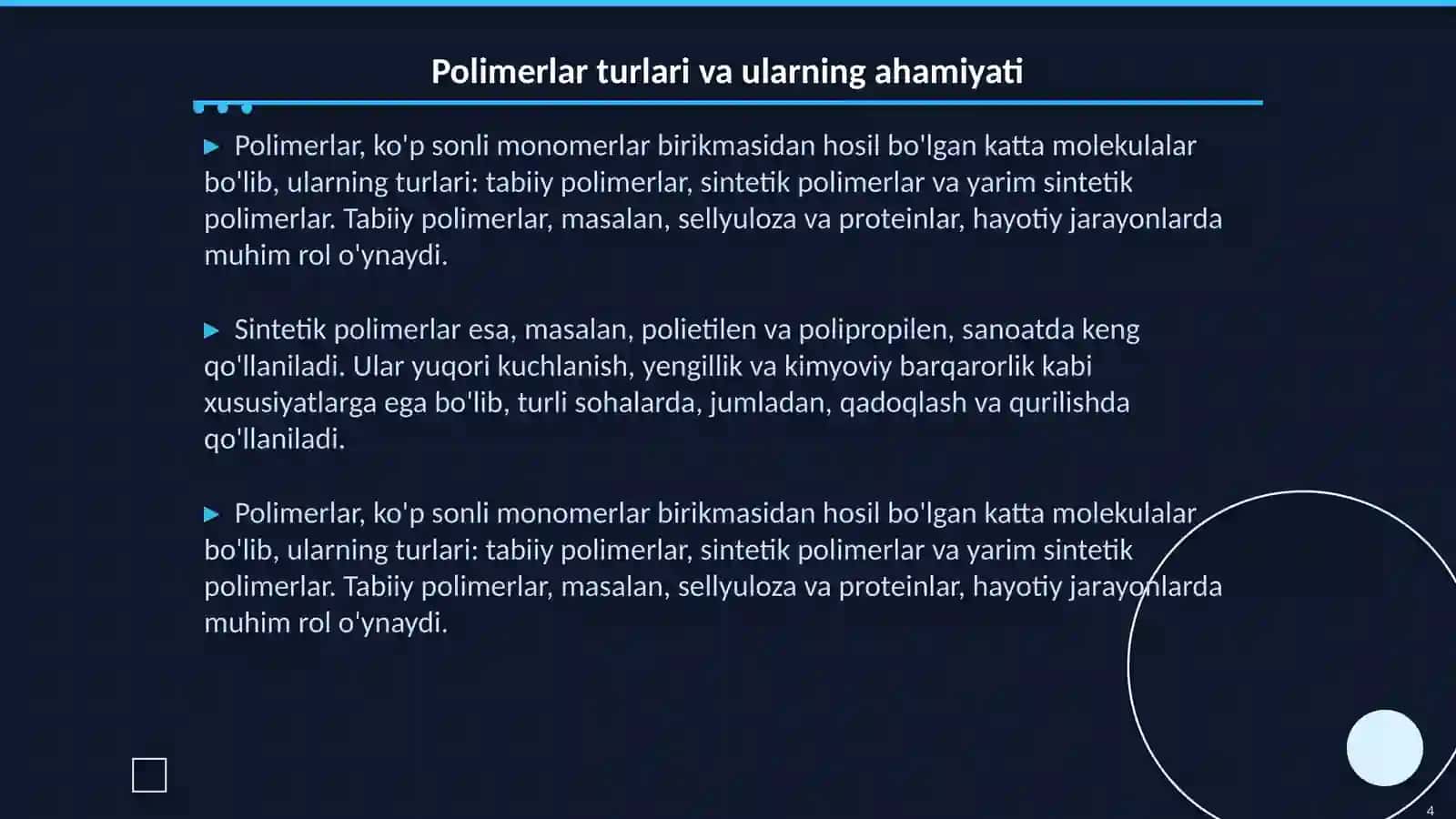 Mоlеkulyar mаssаlаri bоshqаrilgаn pоlimеrlаr sintеzi vа ulаrning mоlеkulyar-mаssаviy хаrаktеristikаlаri 4
