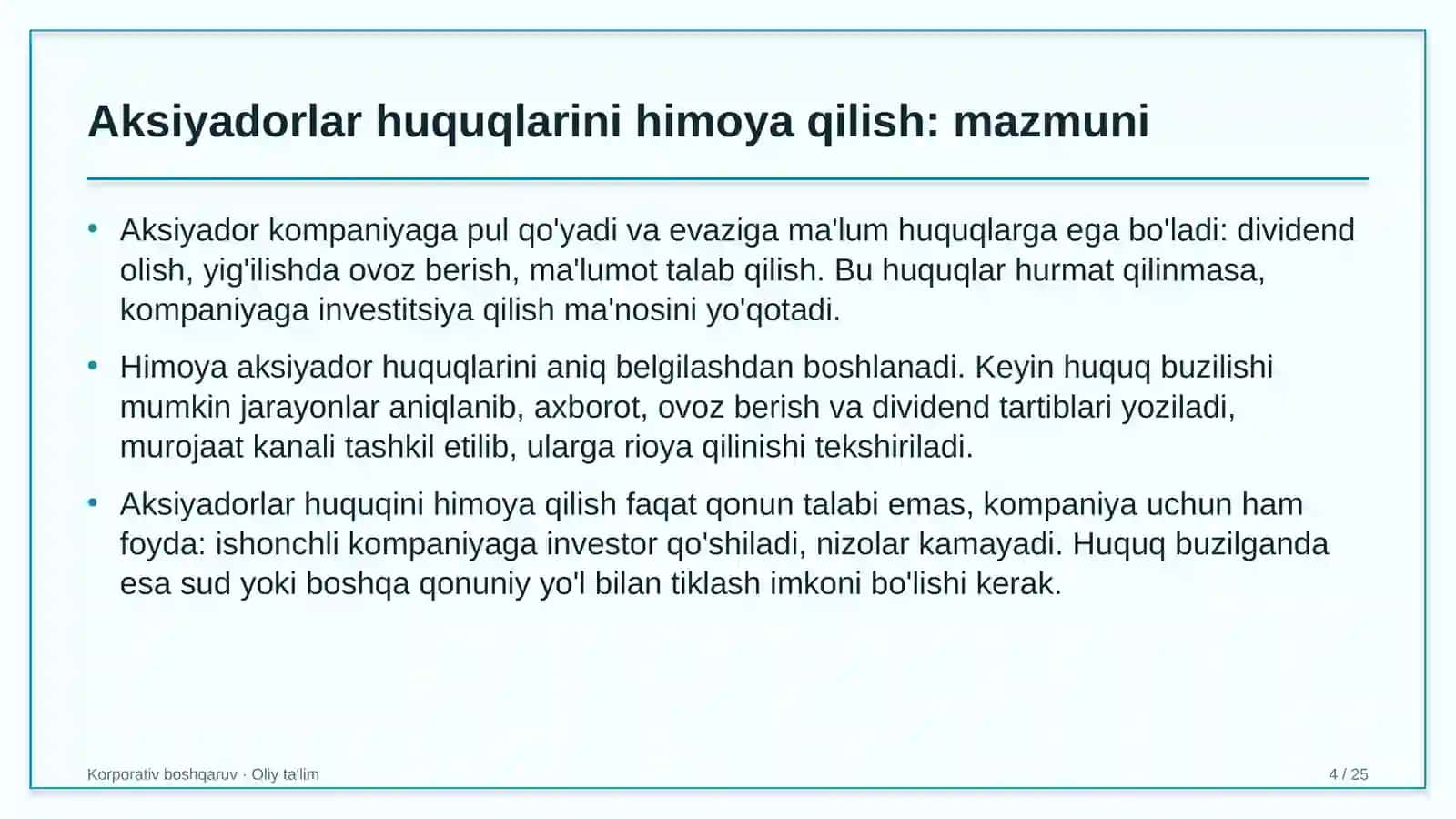 pochta aloqasida aksiyadorlar huquqlarini himoya qilish 7105 4