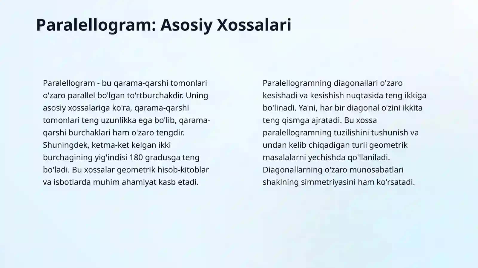 Trapetsiya kvadrat romb va paralellogram. Fales teoremasi 4