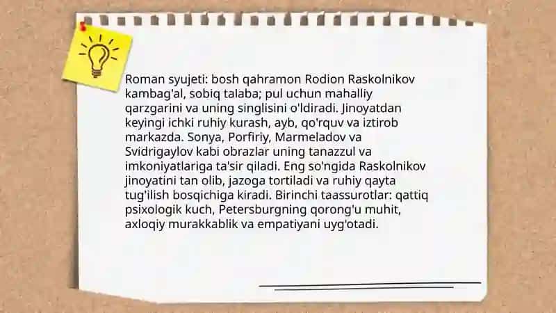 Men sevgan asar. Fyodor Dostoyevskiyning "Jinoyat va jazo" asari haqida. 4