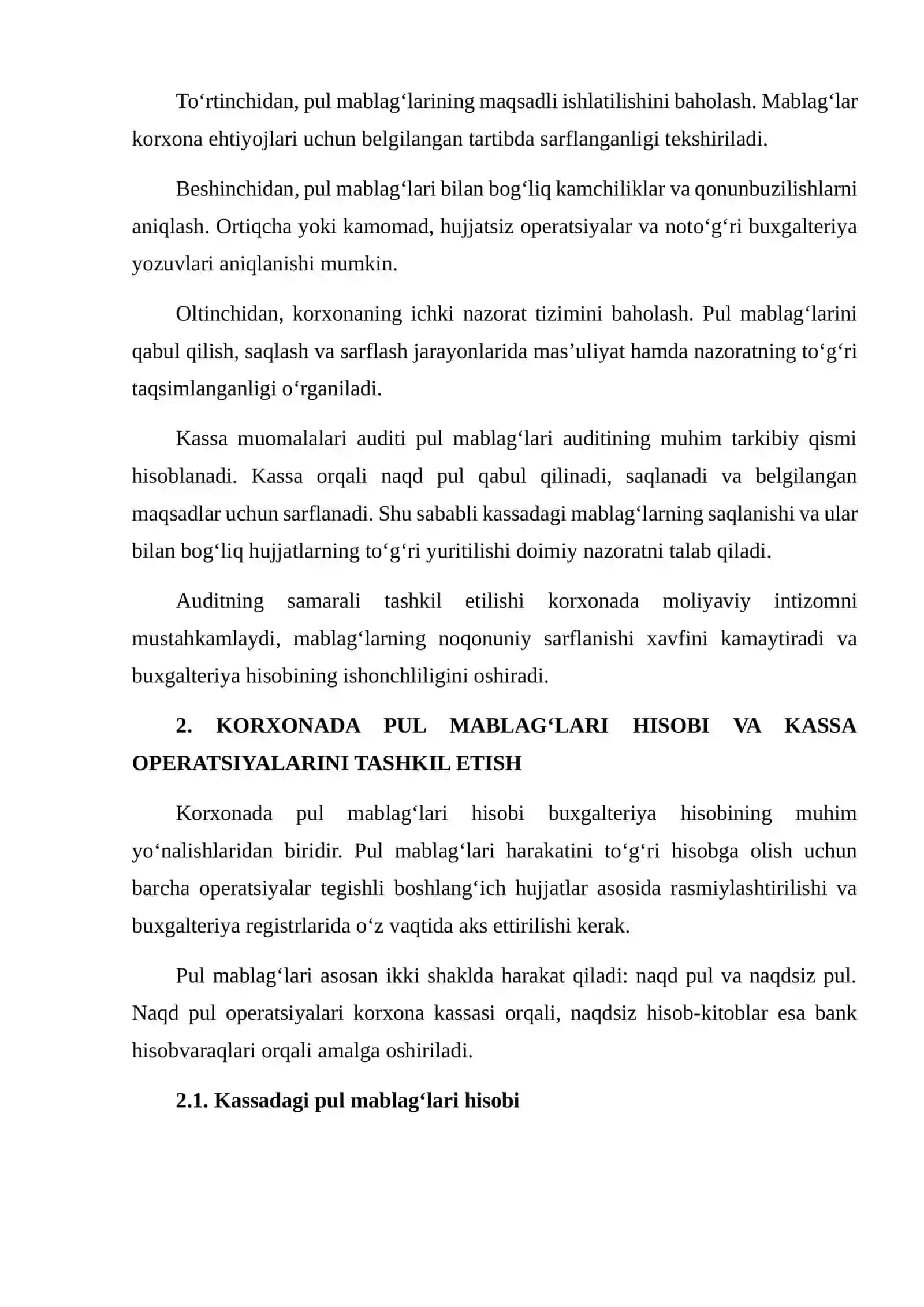 PUL MABLAG‘LARI VA KASSA MUOMALALARI AUDITI 4