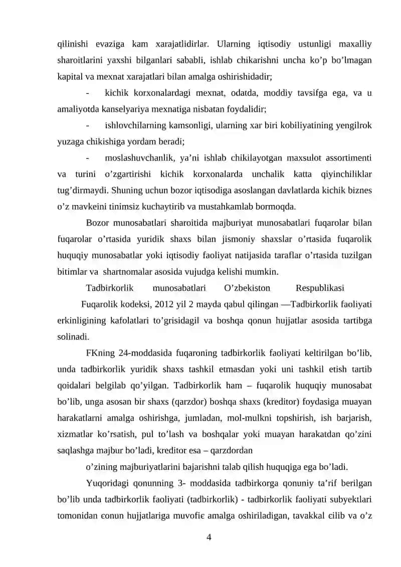 O’ZBEKISTON RESPUBLIKASIDA KICHIK BIZNESNI RIVOJLANTIRISH YOʻLLARI 4