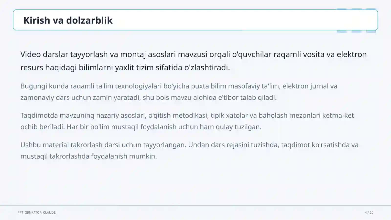 Video darslar tayyorlash va montaj asoslari 4