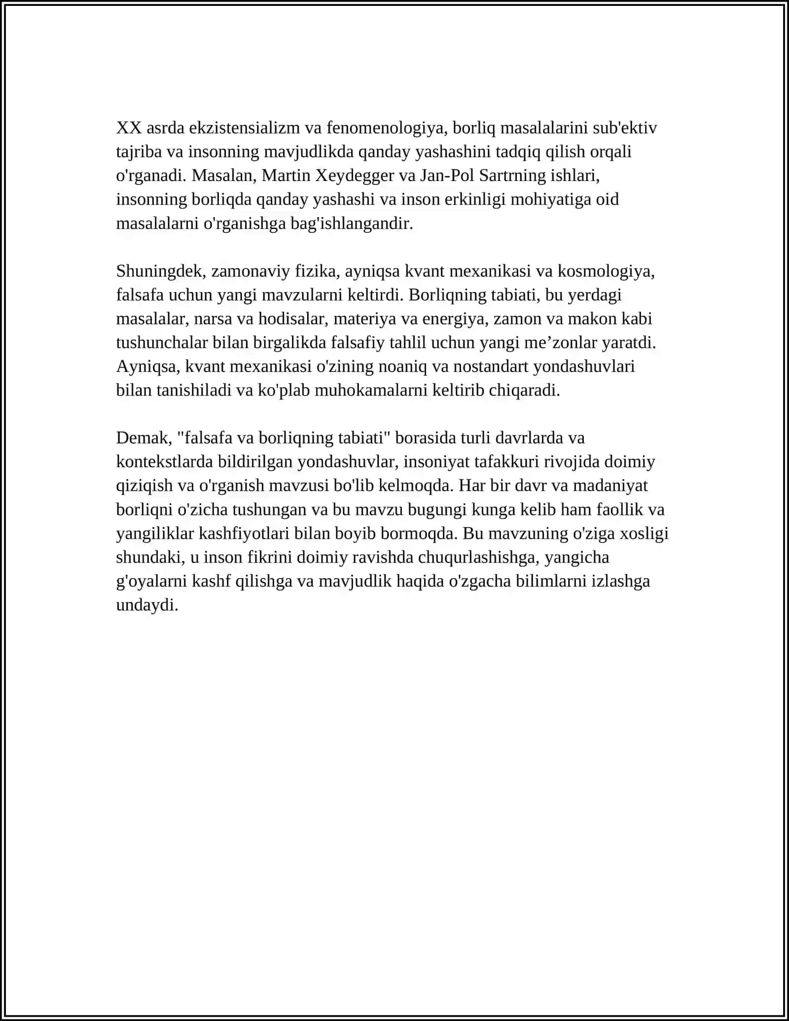 FALSAFA, TABIIY VA ILMIY FANLARDA BORLIQNING MOHIYATIGA OID KONTSEPTSIYALAR 4