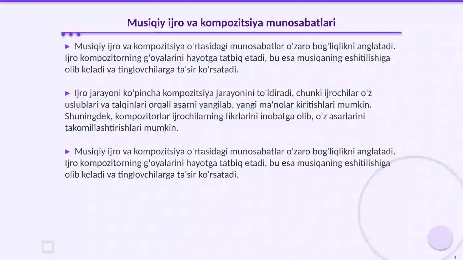 Musiqiy faoliyat turlari va ularning oʻzaro bogʻliqligi 4