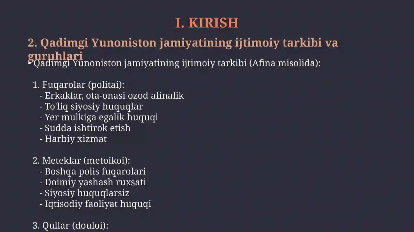 Meteklar, perieklarning huquqlari va jamiyatda tutgan o'rni 4