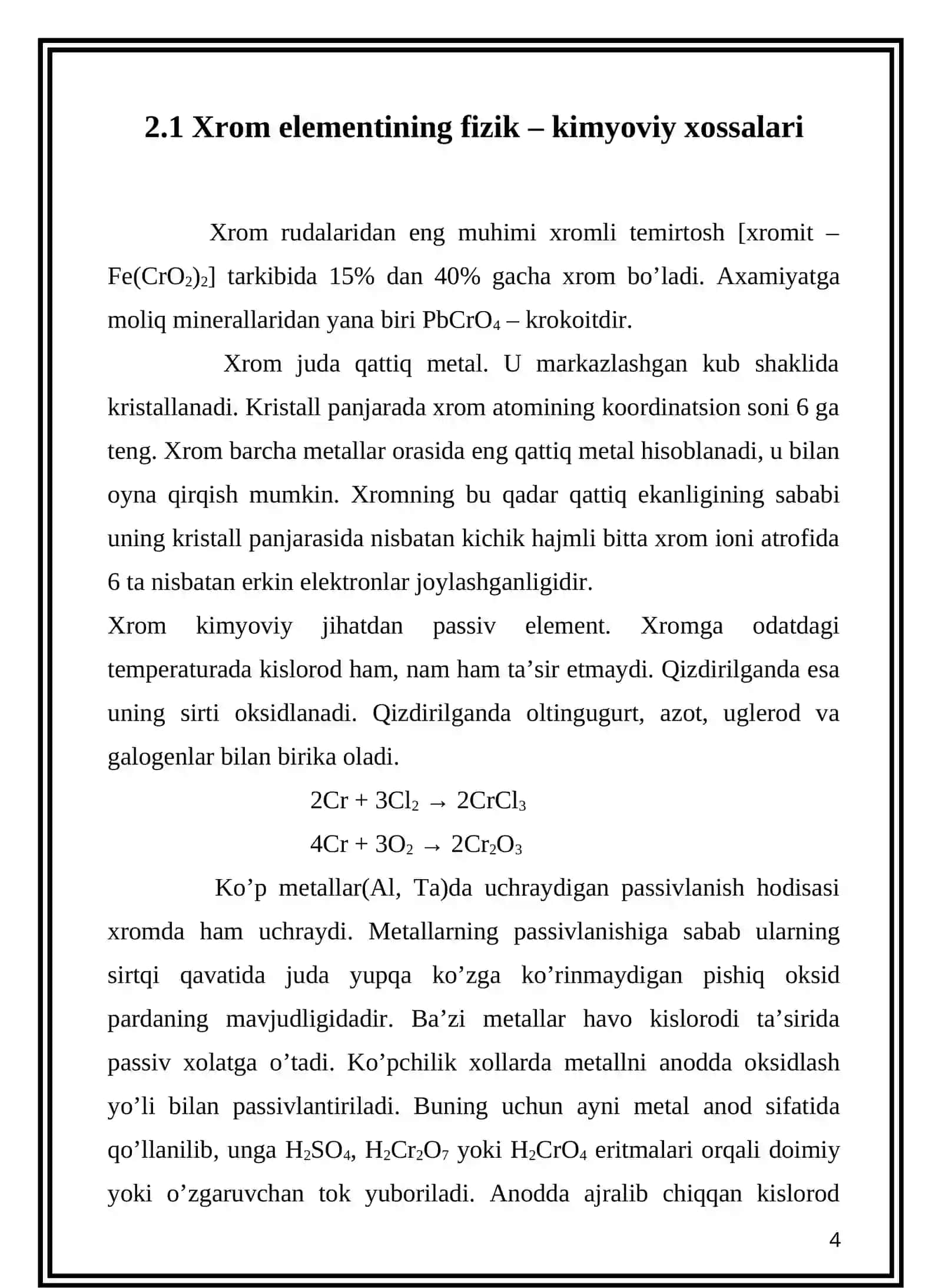 Mavzu: Xrom (III) oksidning olinishi va xossalari 4
