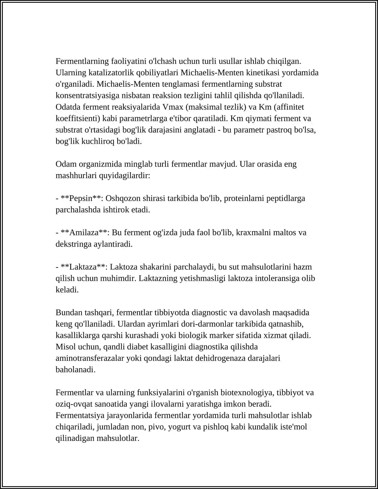 MUSTAQIL ISH Mavzu: FERMENT TUSHUNCHASI VA TURLARI 4