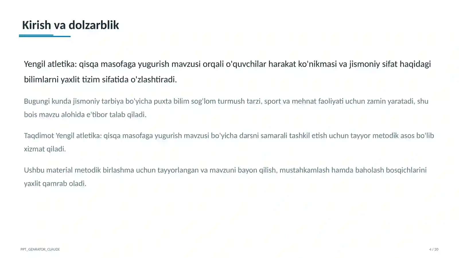 Yengil atletika: qisqa masofaga yugurish (4-sinf) 4